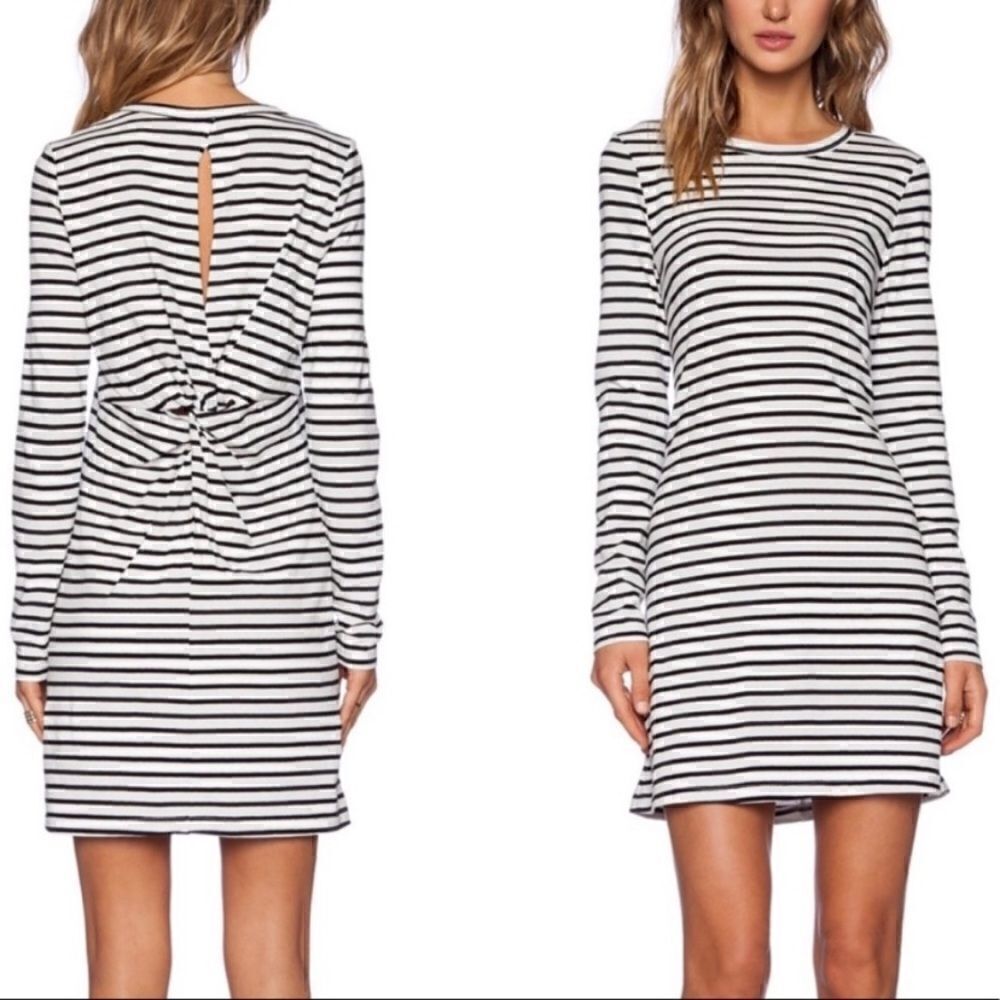 A.L.C. Fay Mini White Black Dress Striped Knot Back Long Sleeve Size S